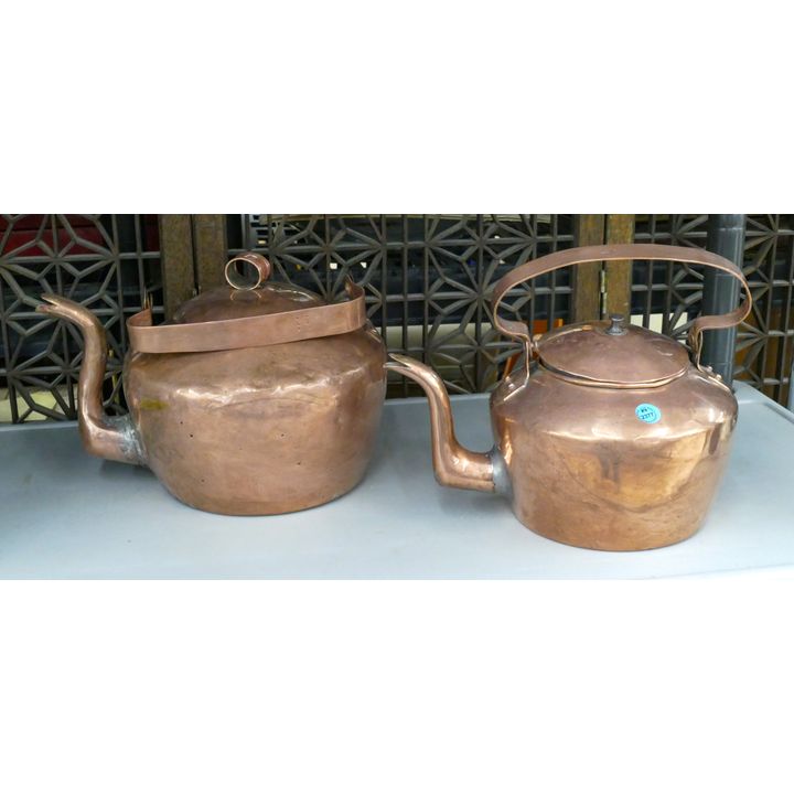 2pc Antique Copper Kettles - Largest 12''