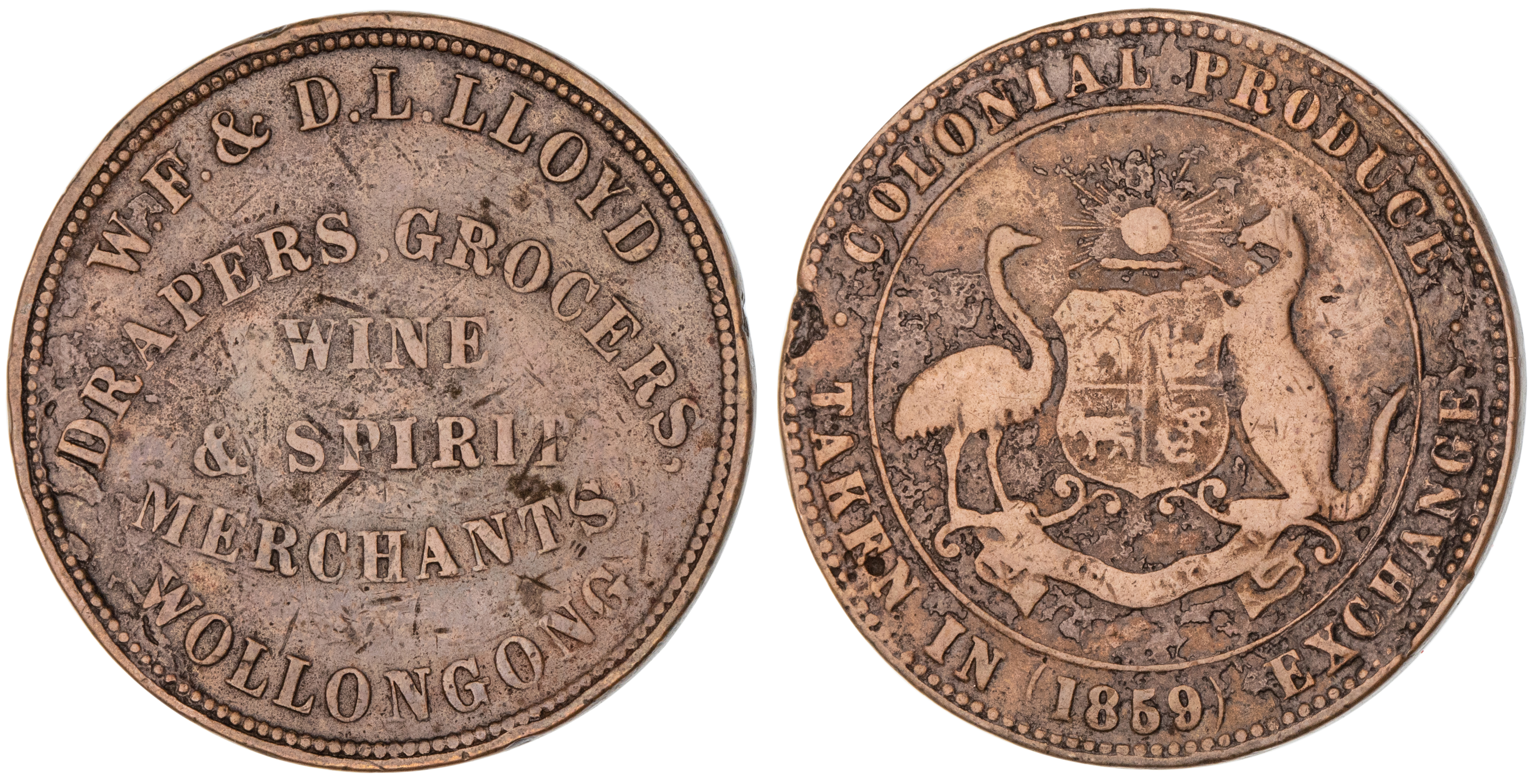 Wollongong, New South Wales, W. F. & D. L. Lloyd, Halfpenny, 1859, VG