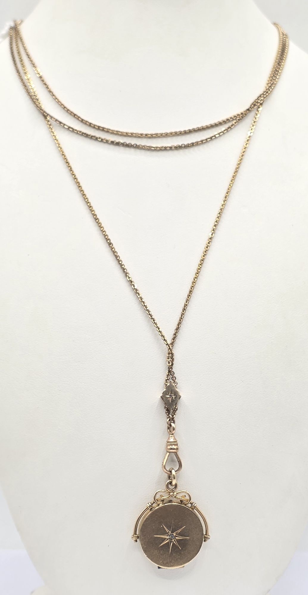 154 · ANTIQUE 9CT GOLD DIAMOND PENDANT LOCKET WITH CHAIN