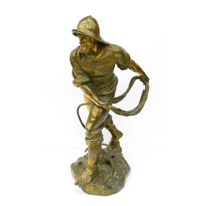 Antoine Bofill Fisherman Gilt Bronze Sculpture