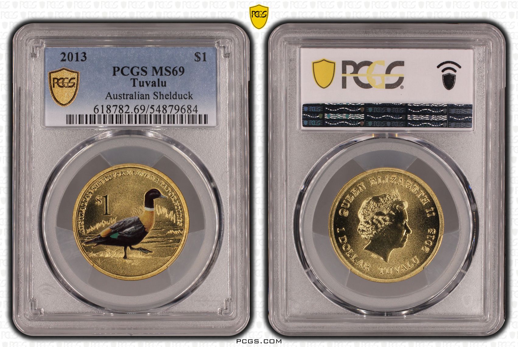 Tuvalu, Australian Shelduck, POP 6/0, One Dollar, 2013, PCGS MS69