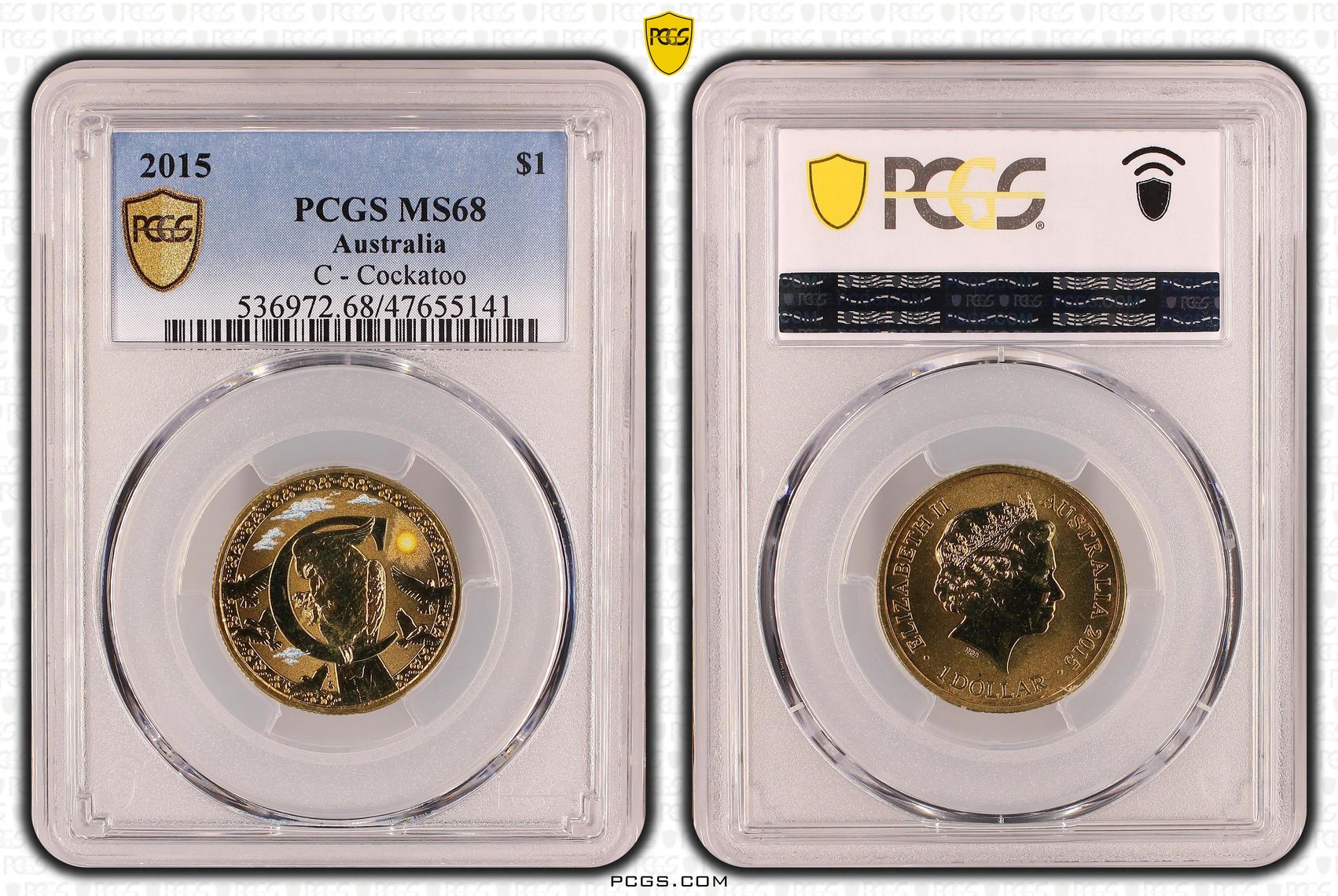 373 · Elizabeth II, C - Cockatoo, One Dollar, 2015, PCGS MS68