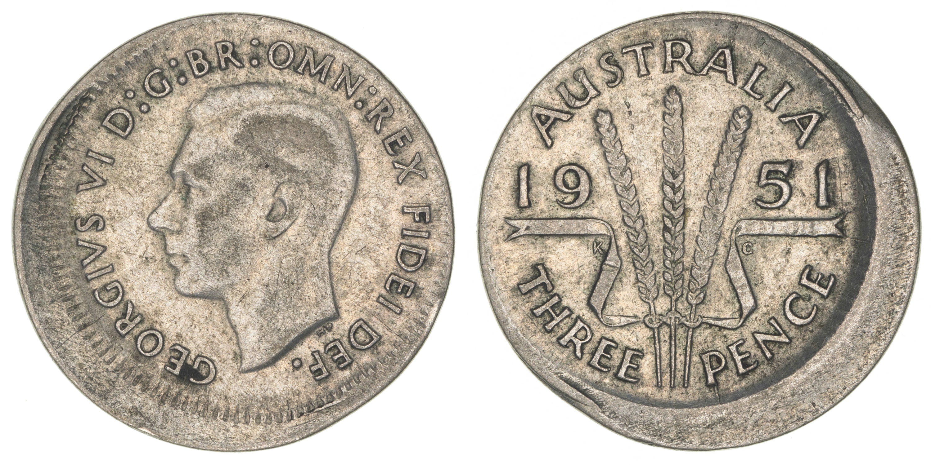George VI, Threepence, 1951, gF