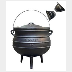 Minhaj Cast Iron Potjie Pot Size 10 with 2 Silicone Gloves |