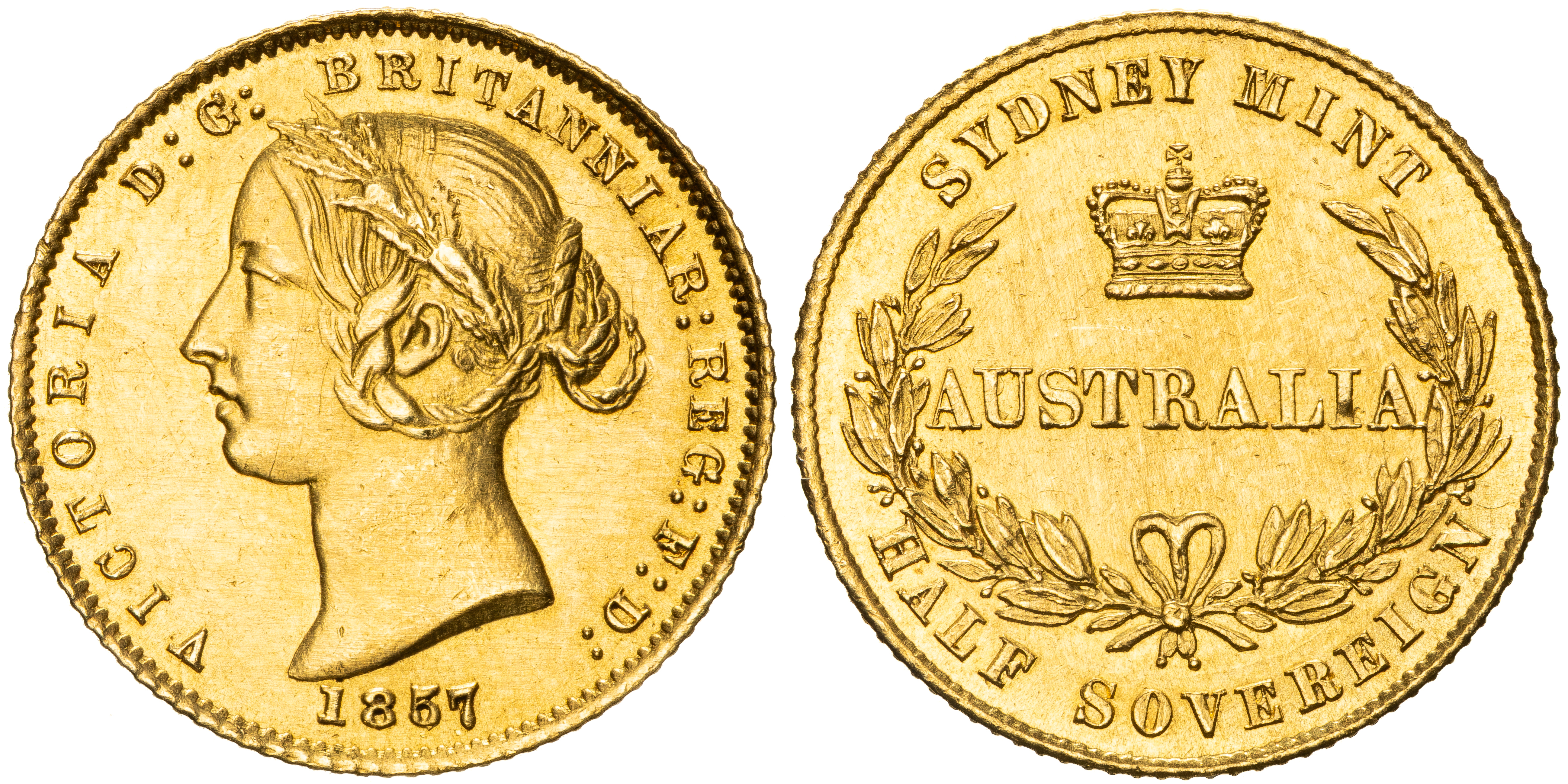 Victoria, Sydney Mint, Half Sovereign, 1857, UNC