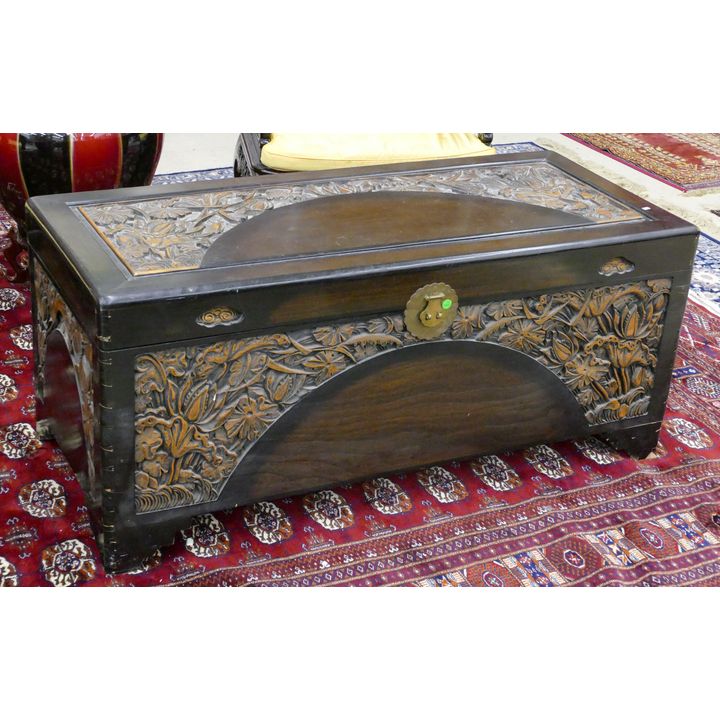Old Chinese Carved Lotus Blanket Chest 21''x48''x21''
