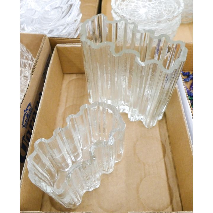 Box 2pc Tapio Wirkkala Iitala Finish Glass Vases- 4.5'' and 6''- some minor chipping