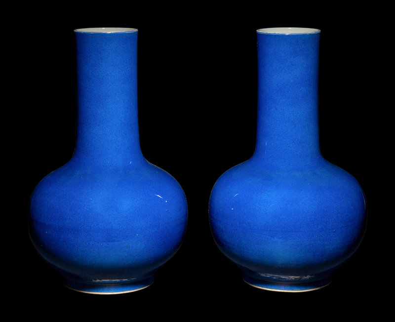 A Pair of Powder Blue Glazed Bottle Vases
Height 17 in., 43.2 cm.