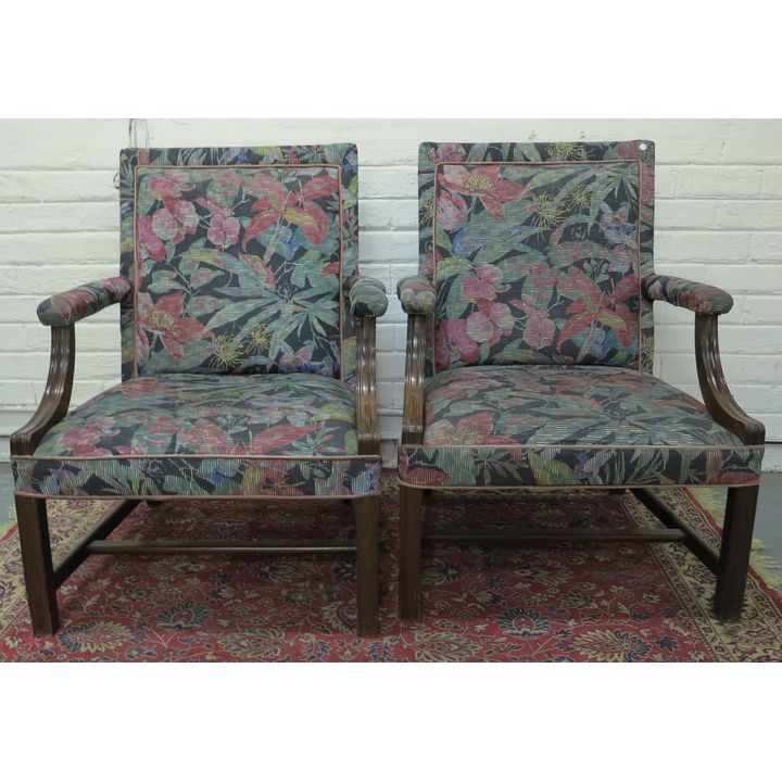 PAIR OF UPHOLSTERED ARMCHAIRS