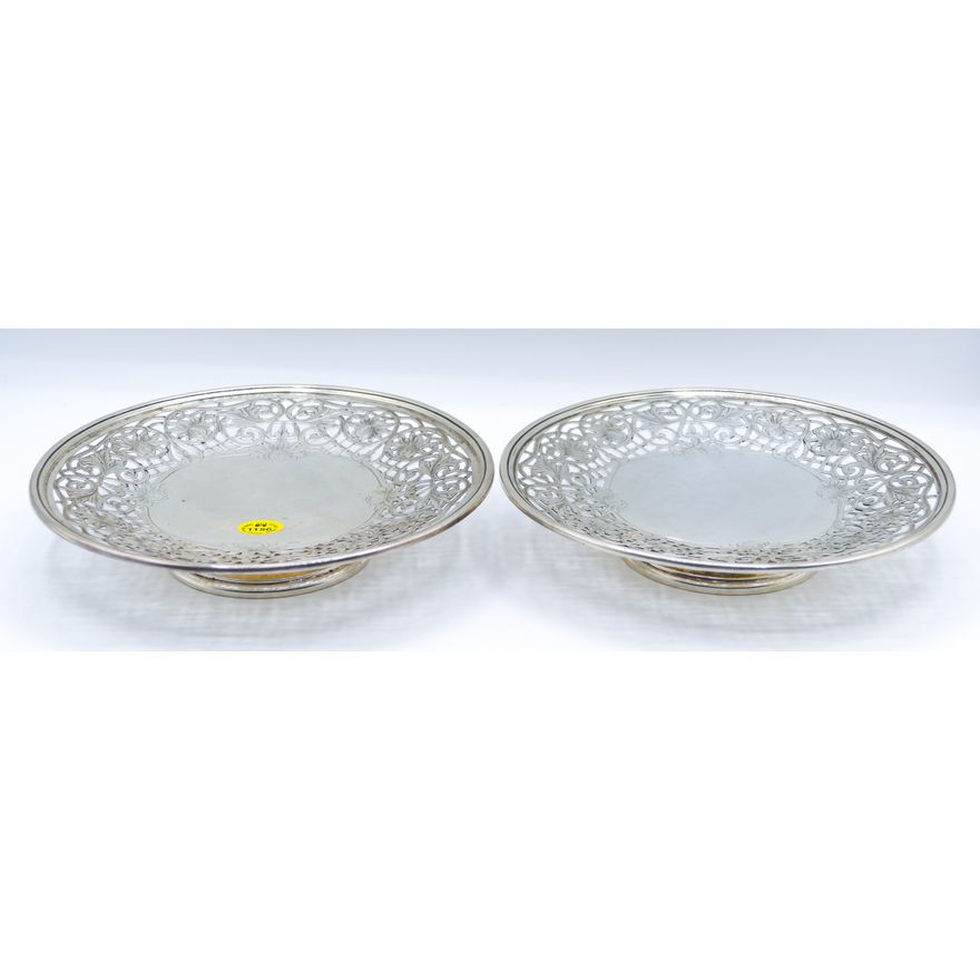 Pair Marcus & Co. Reticulated Sterling Pedestal Trays 8'' - 554 Grams TW