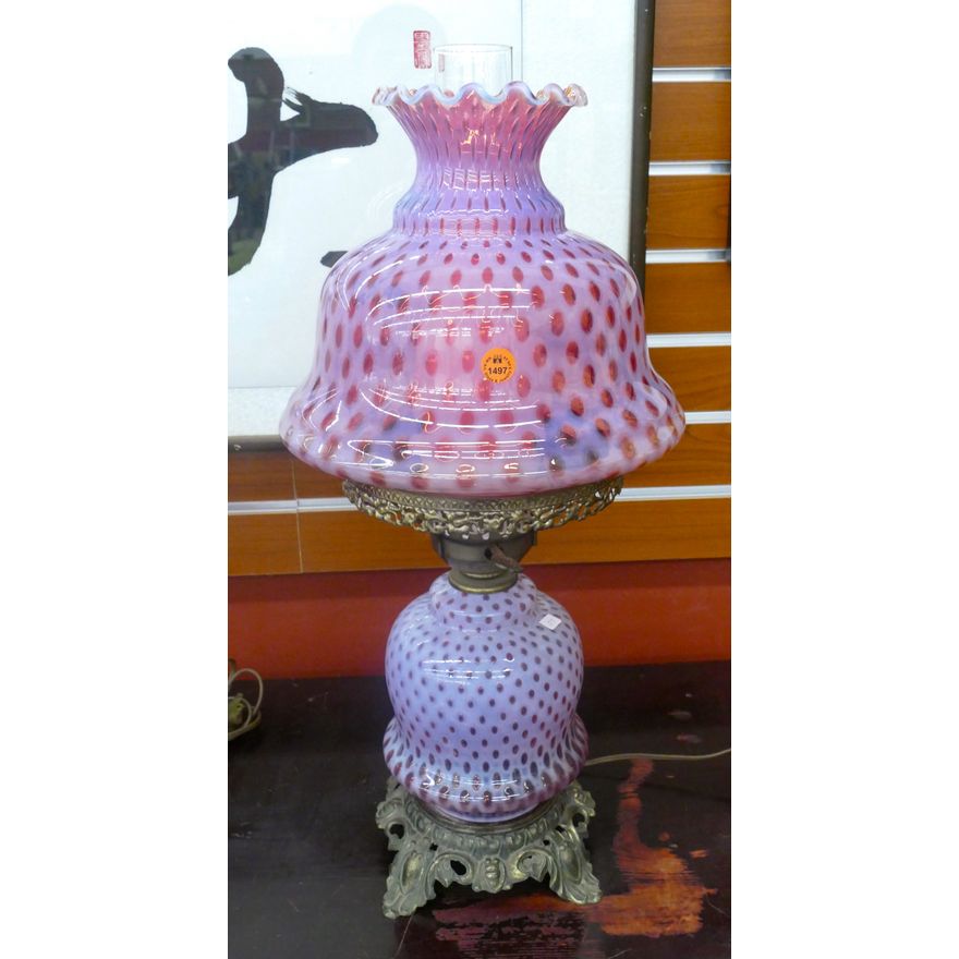Rare Fenton Honeycomb Hurricane Lamp 22.5''