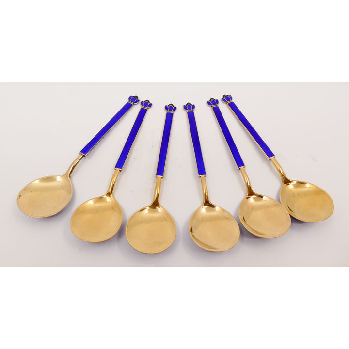 Set 6pc David Andersen Norwegian Enameled Sterling Spoons- 136g