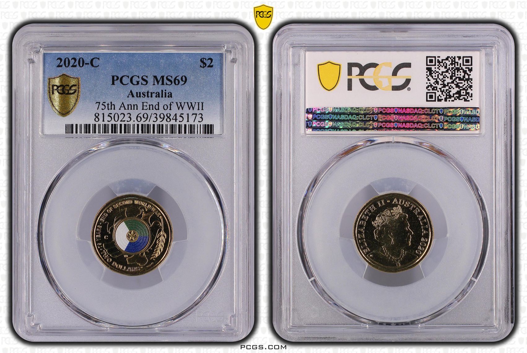 Elizabeth II, 75th Ann End of WWII Colorized POP 56/0, Two Dollar, 2020-C, PCGS MS69