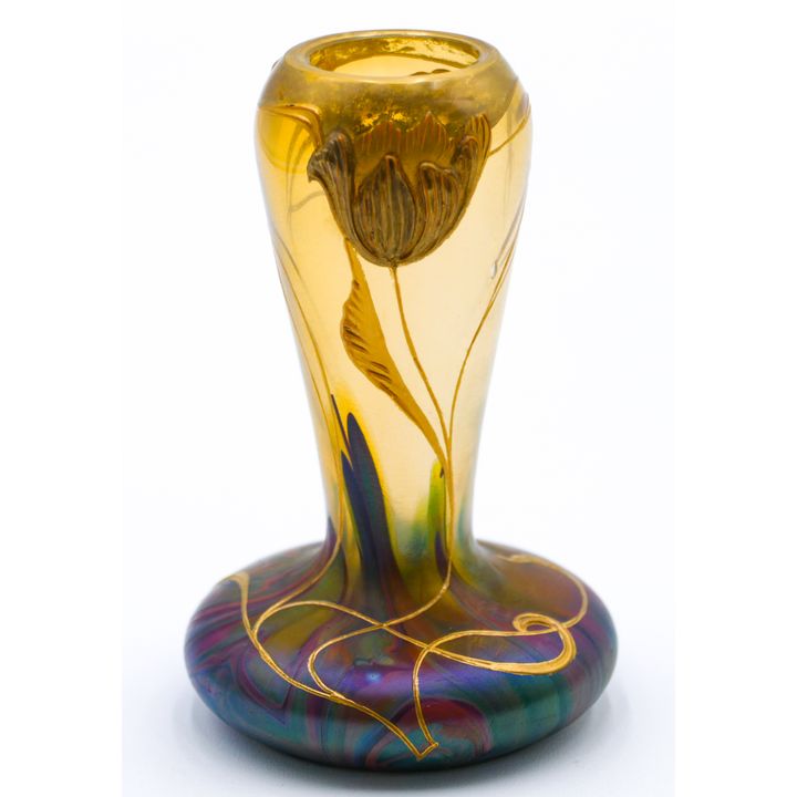 Art Nouveau Gilt Bohemian Glass Cabinet Vase 4''
