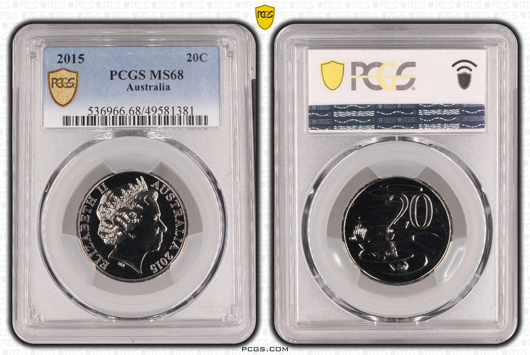 Elizabeth II, Twenty Cent, 2015, PCGS MS68