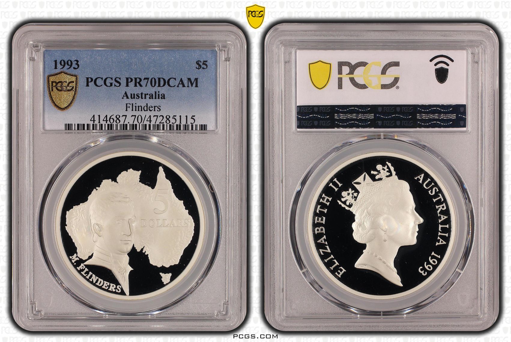 Elizabeth II, Flinders, Pop 9/0, Five Dollar, 1993, PCGS PR70DCAM
