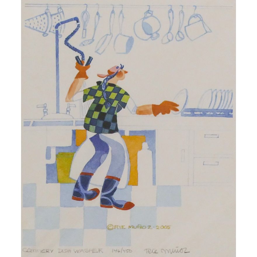 Rie Munoz ''Cannery Dish Washer'' 2005 Signed Print 12'' x 10'' Sheet.