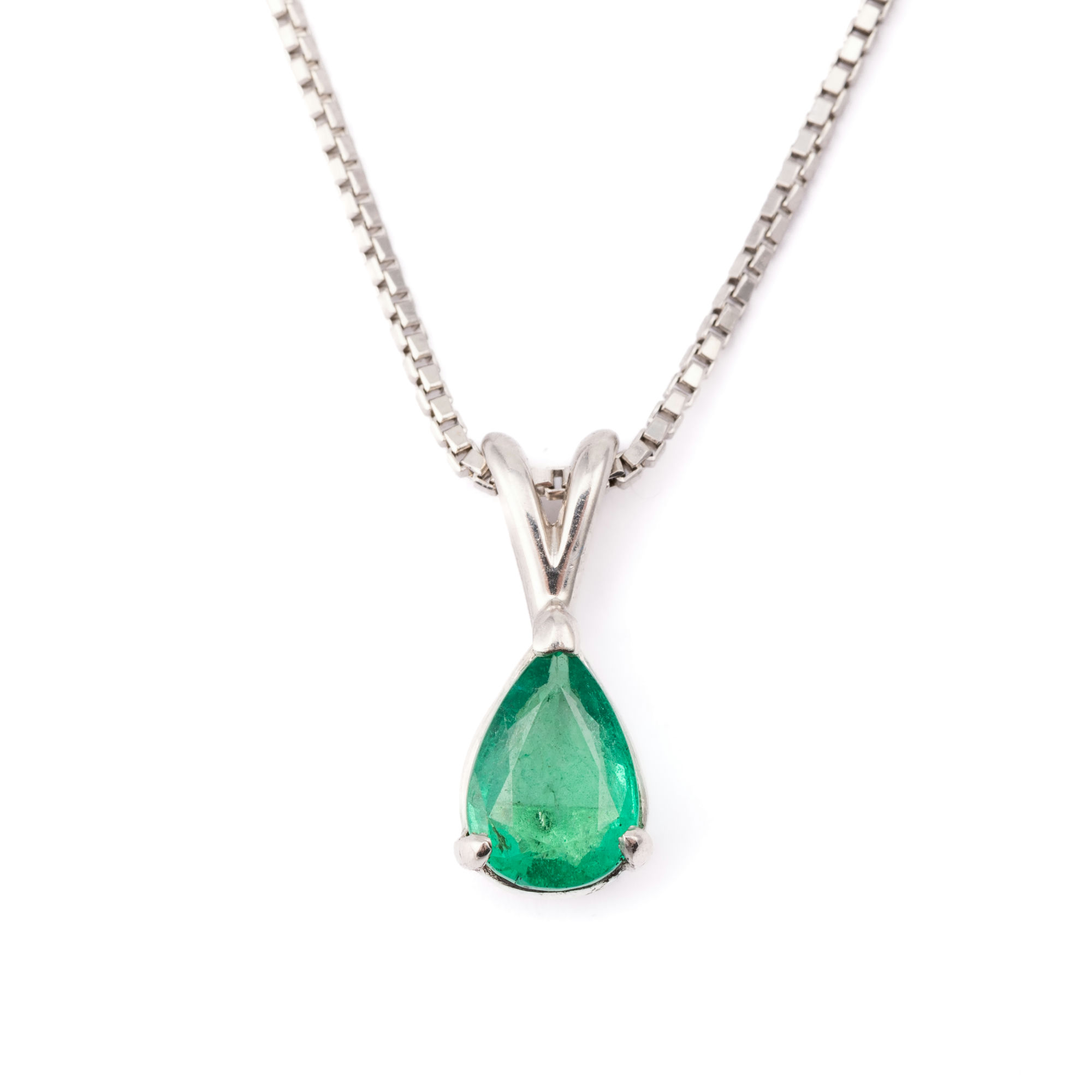 Emerald Pendant and Chain in Platinum