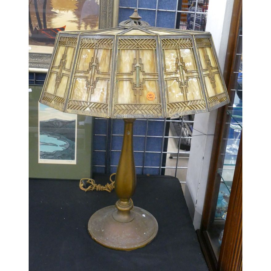 Antique 4-Light Slag Glass Shade Large Table Lamp