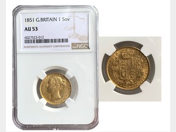1851 VICTORIA SHIELD SOVEREIGN AU53