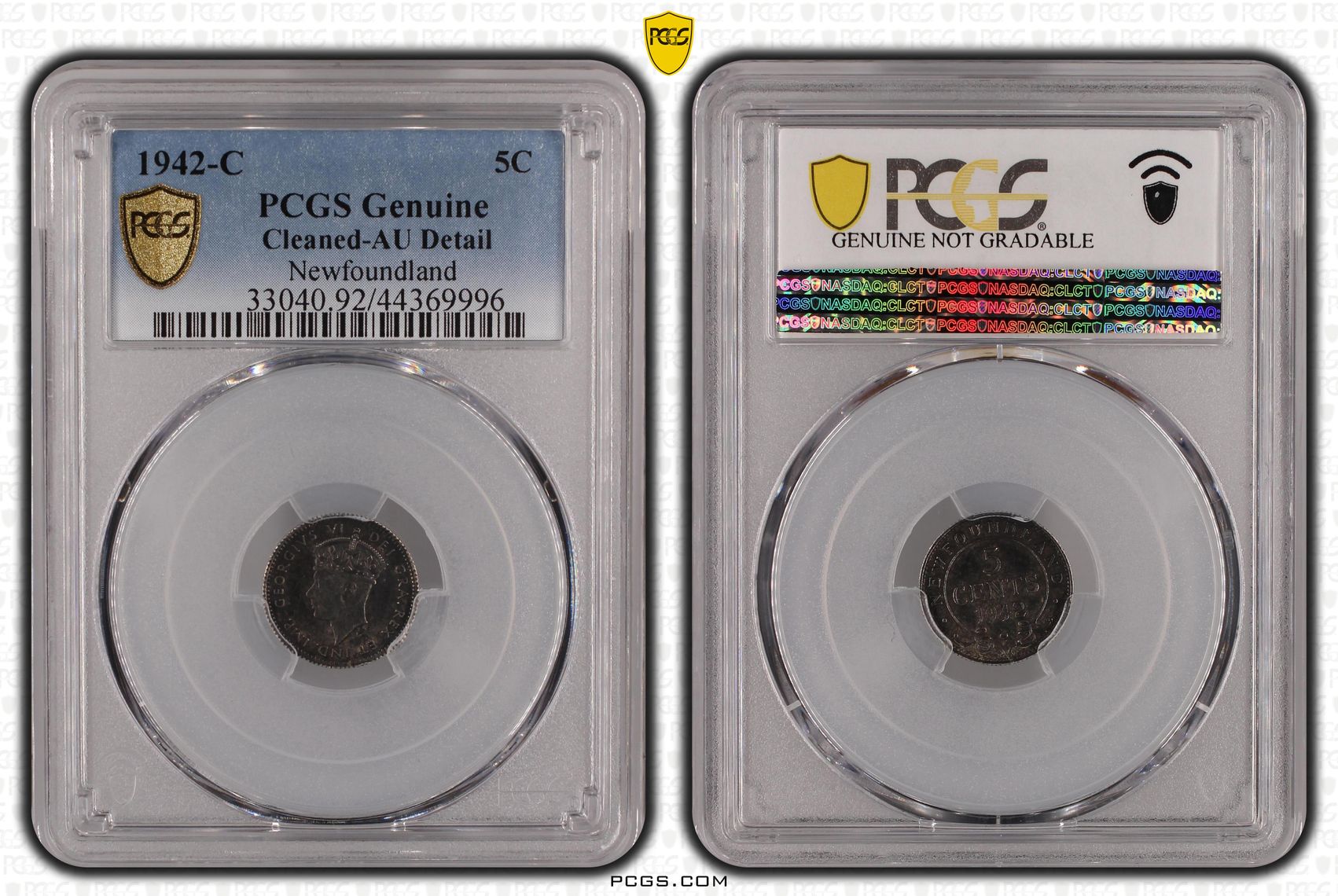 Newfoundland, Five Cent, 1942-C, PCGS Genuine - AU Details (92 - Cleaned)