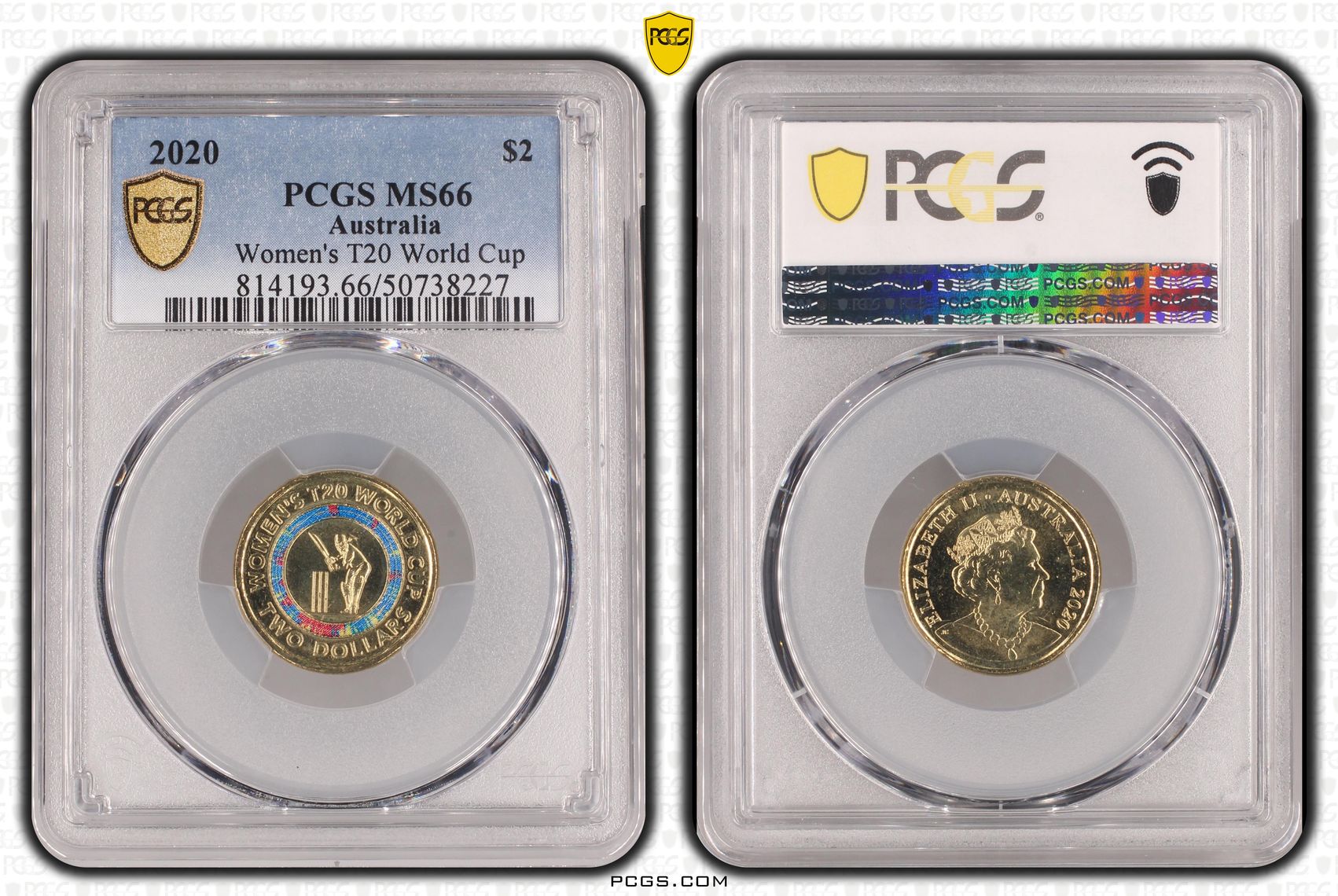 Women's T20 World Cup Colorized , Two Dollar, 2020, PCGS MS66