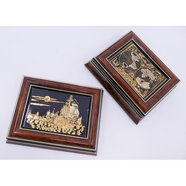 2pc Credan Damascene Small Wood Boxes- 5.5''