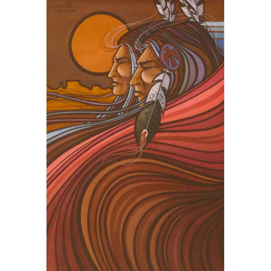 Joe Morris (WA) Walking Winds Watercolor and Ink SW Native Portrait Framed- 16x13''