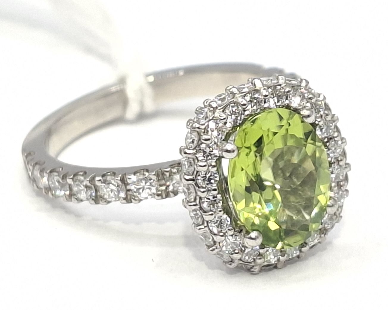 Platinum Peridot And Diamond Ring,