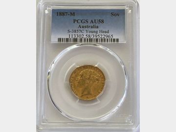 1887 VICTORIA YOUNG HEAD MELBOURNE MINT GEORGE & DRAGON GOLD SOVEREIGN AU58