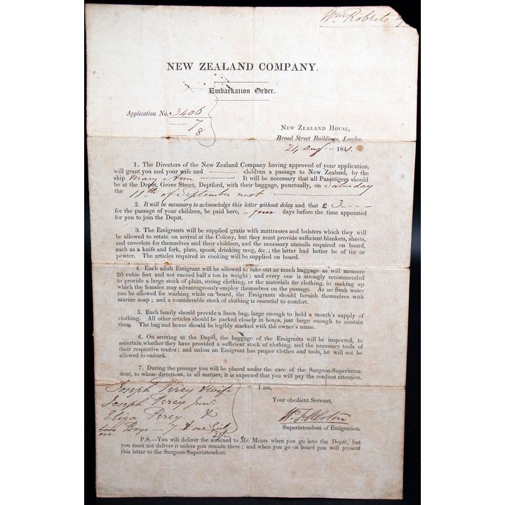 New Zealand Company: Embarkation Order - Application No 3406-78