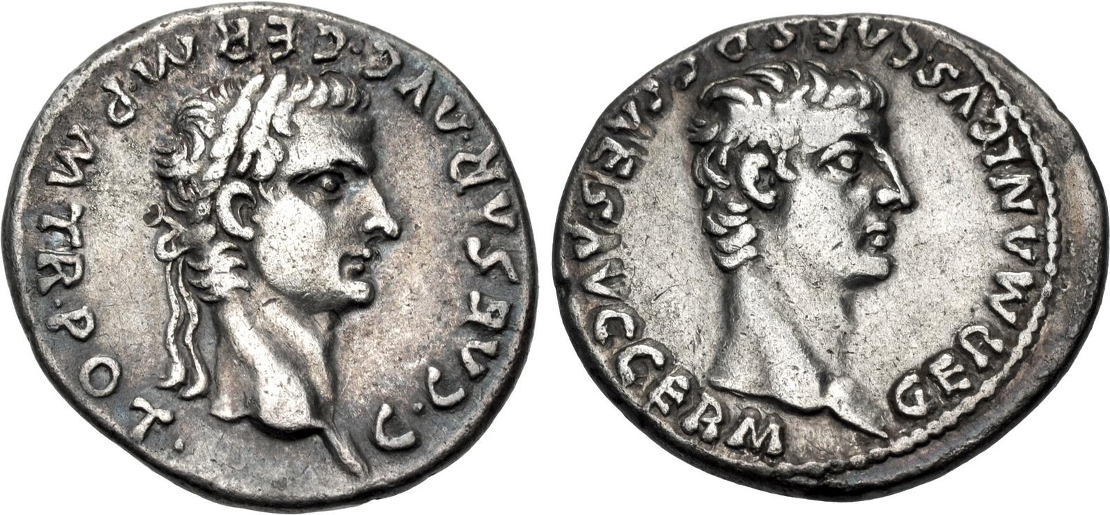 Gaius (Caligula), with Germanicus. AD 37-41. AR Denarius (18mm, 3.63 g ...