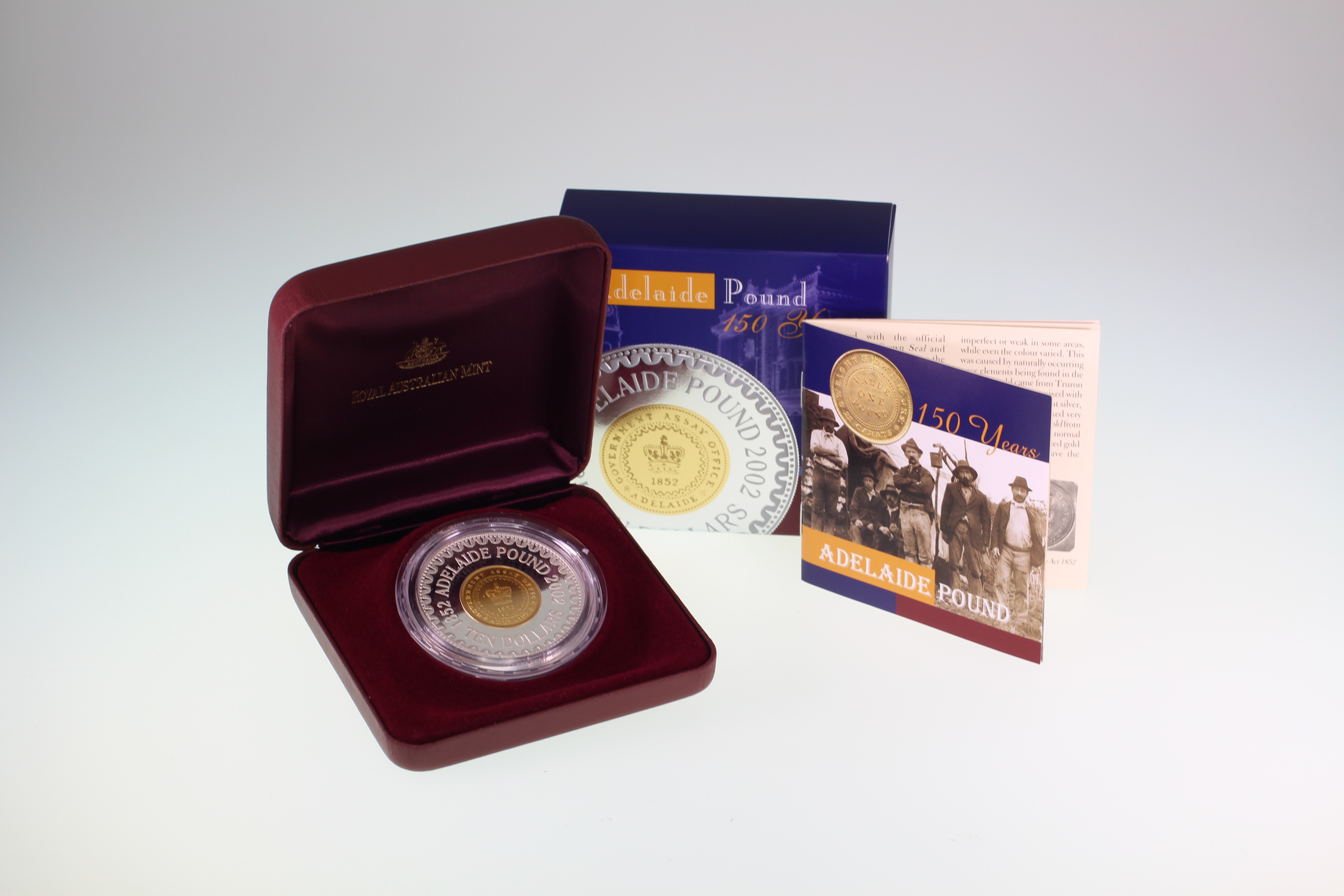 2002 RAM $10 150 Years Adelaide Pound Silver Coin 24ct Gold Plating