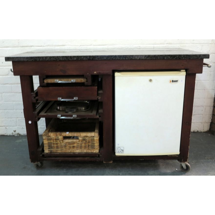 BUTCHER'S BLOCK WITH BAR FRIDGE,