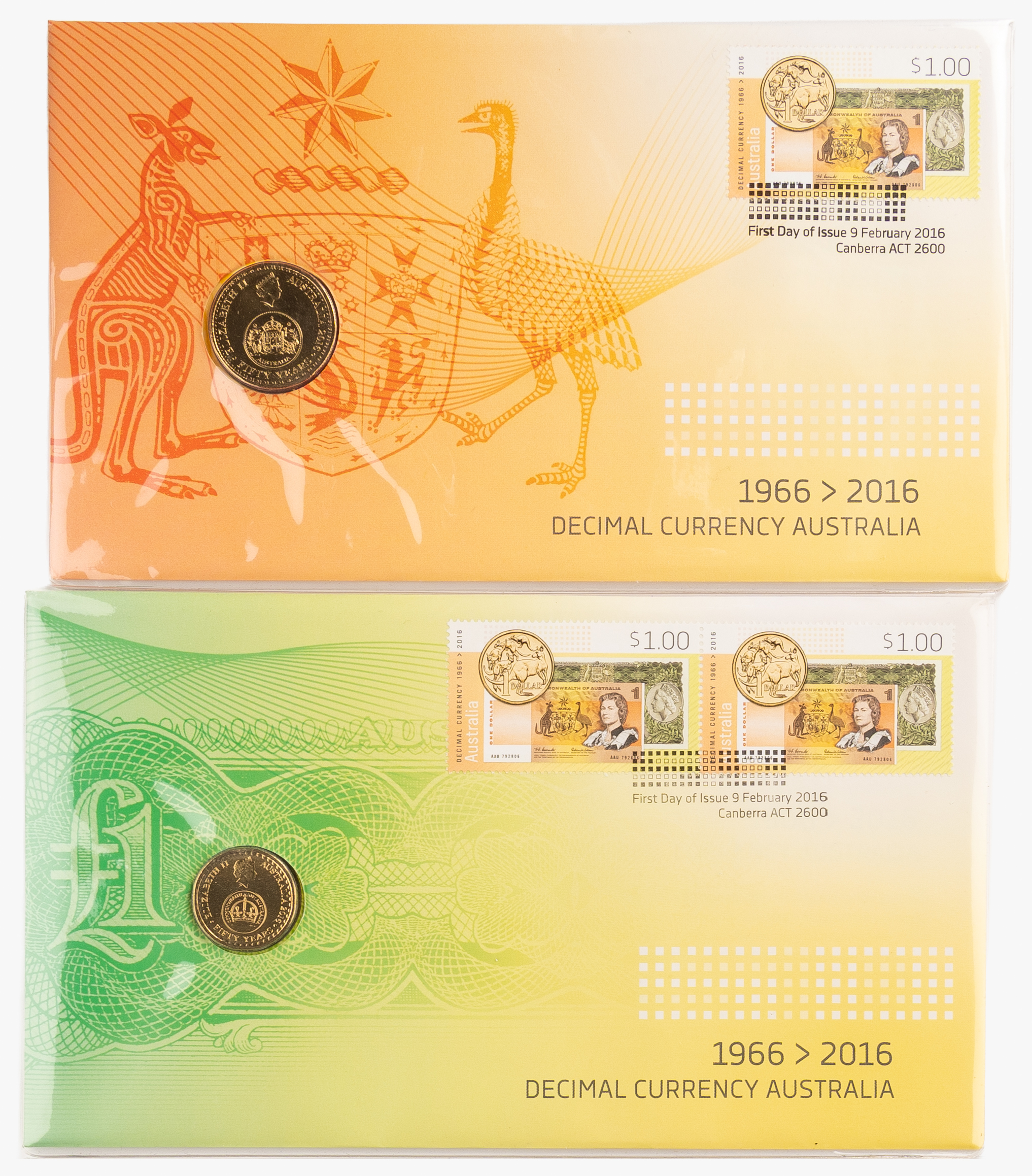 212 · Decimal Currency, One Dollar - Two Dollars, 2016,  UNC