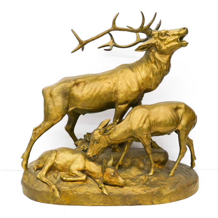 Clovis Edmond Masson Deer Family Bronze Sculpture