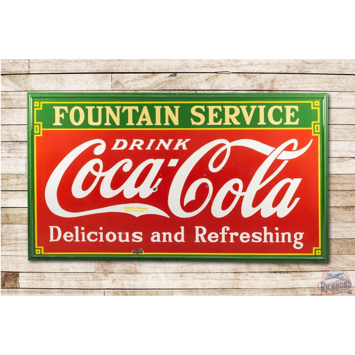 1933 8' Drink Coca Cola Fountain Service Porcelain Sign
