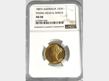1887 VICTORIA 'LAST OF THE SHIELD' YOUNG HEAD SYDNEY MINT SHIELD GOLD SOVEREIGN AU58