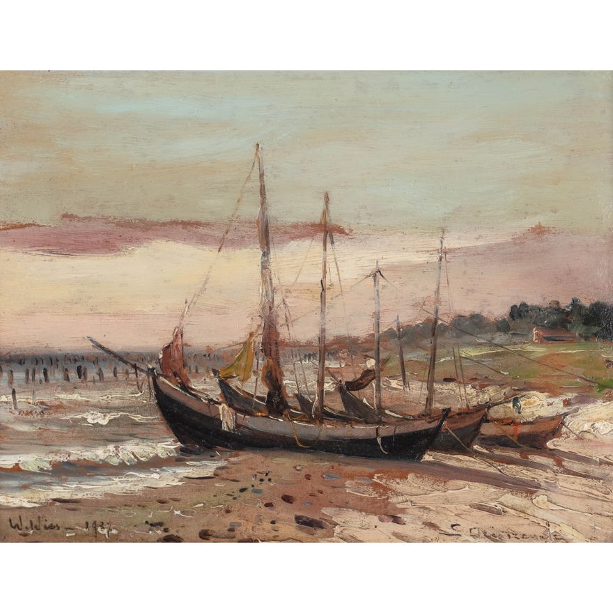 Eugeniusz Dzierzencki | Barki na wybrzeżu, 1937 r.