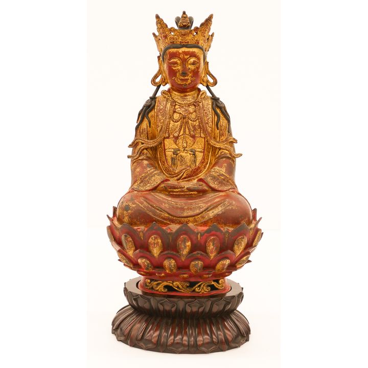 Chinese Ming Gilt Bronze Guanyin on Throne
