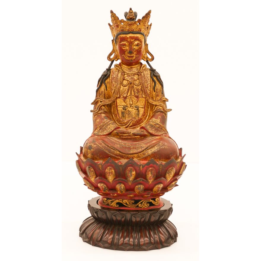 Chinese Ming Gilt Bronze Guanyin on Throne