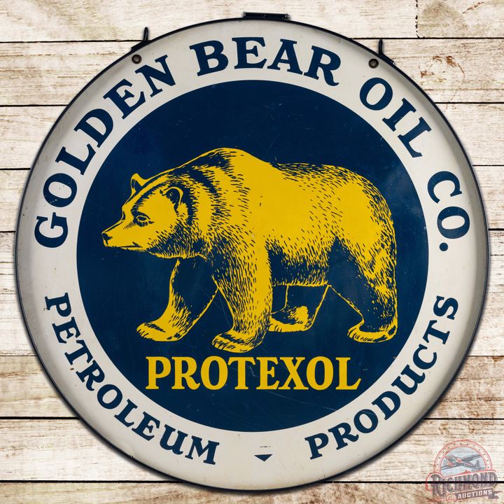 Scarce Golden Bear Oil Co. Protexol 48" DS Tin Sign w/ Ring