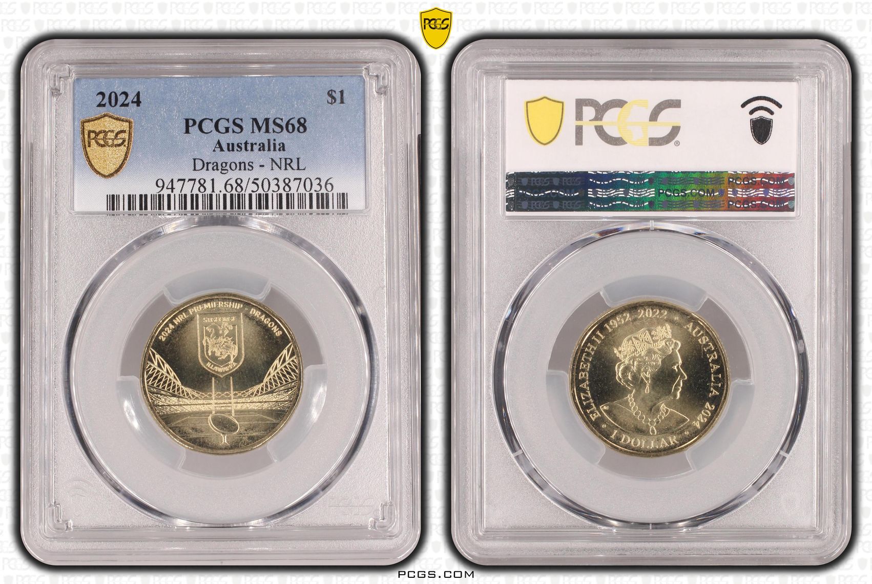 363 · Elizabeth II, Dragons - NRL , One Dollar, 2024, PCGS MS68