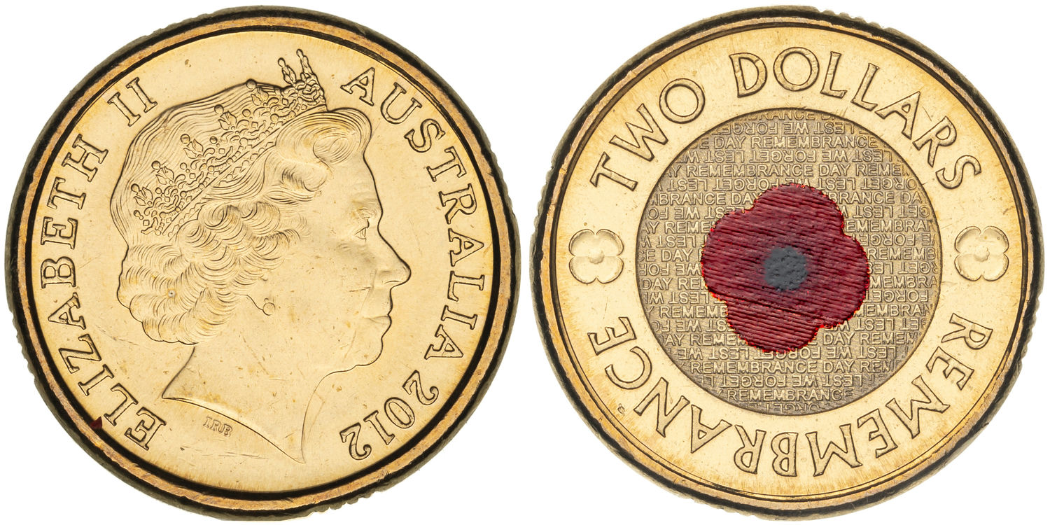 Elizabeth II, Remembrance Day Red Poppy, Two Dollars, 2012, aUNC - UNC