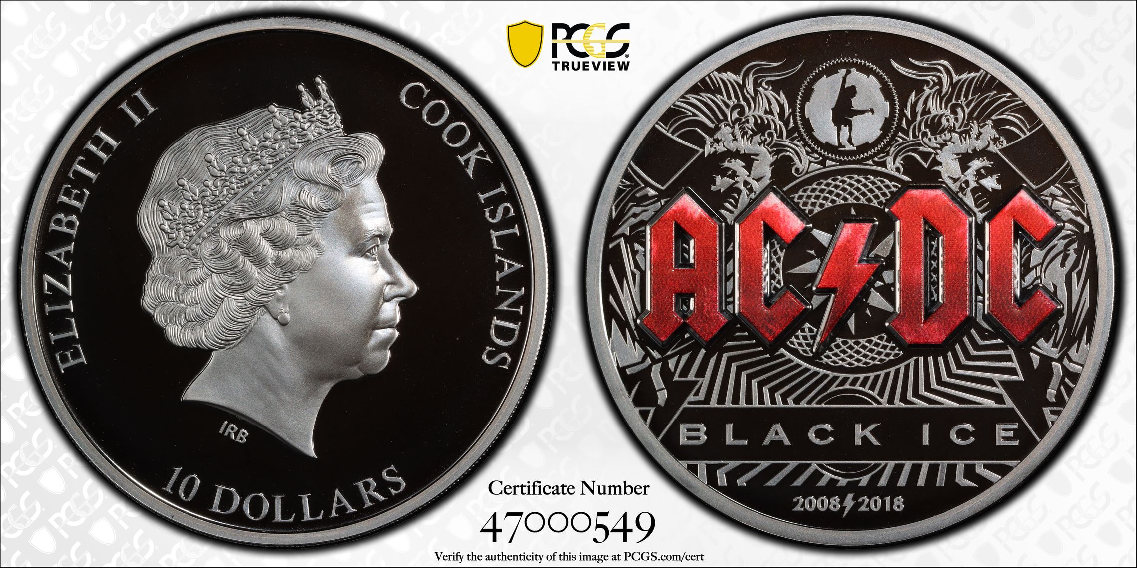 Cook Islands, AC/DC Black Ice 2oz POP 2/0, Ten Dollar, 2018, PCGS PR70DCAM