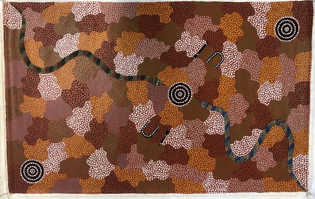 16. · Doris Rubuntja, "Untitled (Snake Dreaming) c1980's' acrylic on canvas,  259 x 125.5cm
