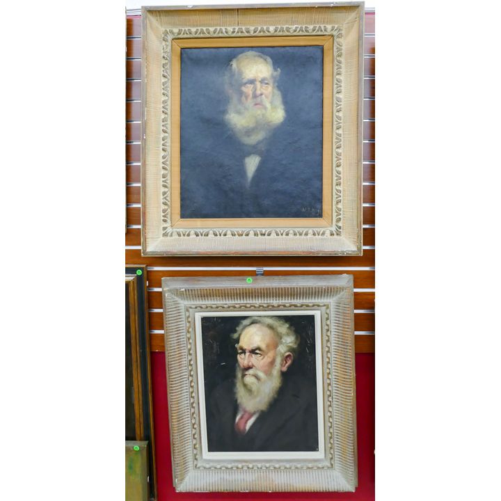 2pc Martin E. Hoy (20th Cent. American) Old Man Portrait Paintings Oils