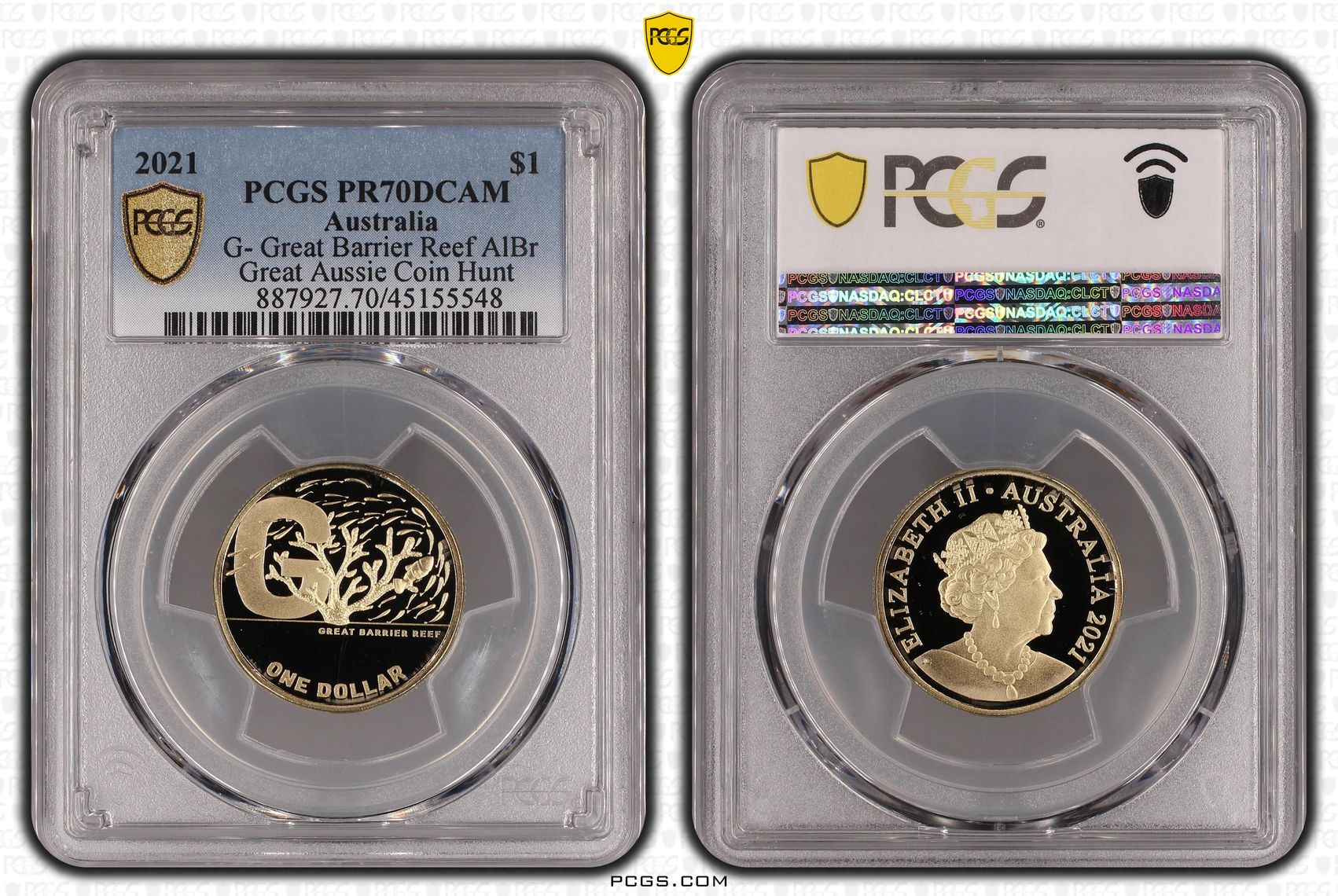 Elizabeth II, G- Great Barrier Reef AlBr, One Dollar, 2021, PCGS PR 70DCAM