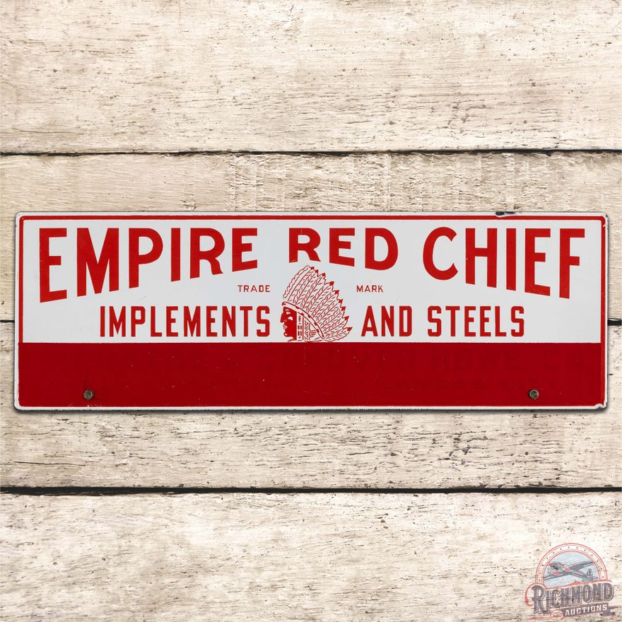 Empire Red Chief Implements and Steels DS Porcelain Sign w/ Native American Graphic