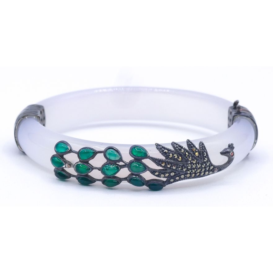 Sterling & Glass Peacock Bangle Bracelet 13mm